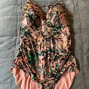 Athleta ruched tropical one piece bathing suit NWOT